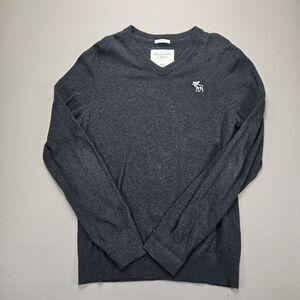 Abercrombie & Fitch V-Neck Moose‎ Logo Cotton Wool Sweater Dark Gray XXL